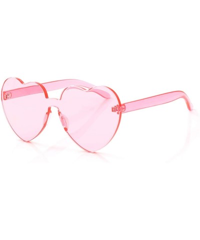 Shield Heart Oversized Rimless Sunglasses One Piece Heart Shape Eyewear Colored Sunglasses for Women - Pink - CH18HXWCGMM $8.54