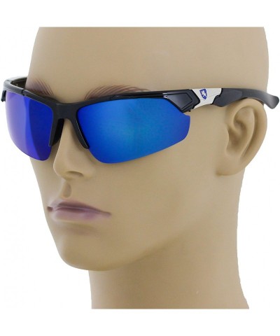 Rimless Men Polarized Premium Sport Sunglasses Baseball Cycling Fishing Wrap Around Driving Glasses - Blue - CP18UENY3T7 $10.01