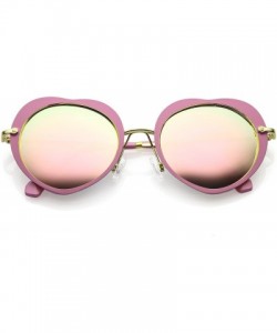 Oversized Women's Unique Thin Metal Arms Round Color Mirrored Lens Heart Sunglasses 54mm - Gold Pink / Pink Mirror - CP1865WO...