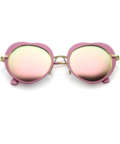 Oversized Women's Unique Thin Metal Arms Round Color Mirrored Lens Heart Sunglasses 54mm - Gold Pink / Pink Mirror - CP1865WO...