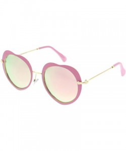 Oversized Women's Unique Thin Metal Arms Round Color Mirrored Lens Heart Sunglasses 54mm - Gold Pink / Pink Mirror - CP1865WO...