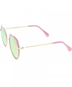 Oversized Women's Unique Thin Metal Arms Round Color Mirrored Lens Heart Sunglasses 54mm - Gold Pink / Pink Mirror - CP1865WO...