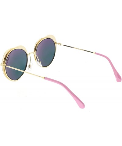 Oversized Women's Unique Thin Metal Arms Round Color Mirrored Lens Heart Sunglasses 54mm - Gold Pink / Pink Mirror - CP1865WO...