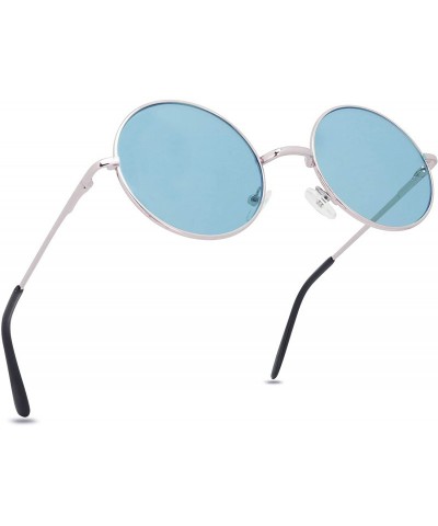 Rimless Retro John Lennon Style Sunglasses Round Colorful Tint Groovy Hippie Wire Shades - Light Blue - CH1966WR30N $12.53