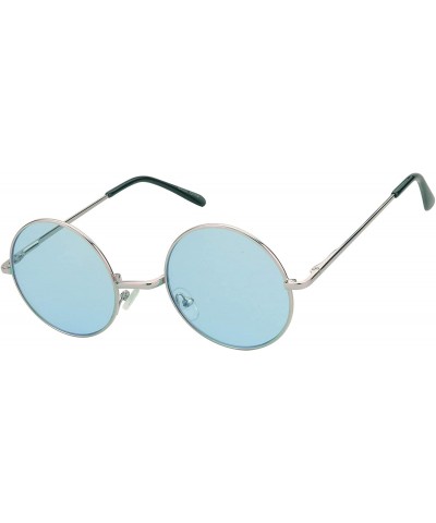 Rimless Retro John Lennon Style Sunglasses Round Colorful Tint Groovy Hippie Wire Shades - Light Blue - CH1966WR30N $12.53