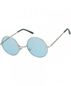 Rimless Retro John Lennon Style Sunglasses Round Colorful Tint Groovy Hippie Wire Shades - Light Blue - CH1966WR30N $12.53