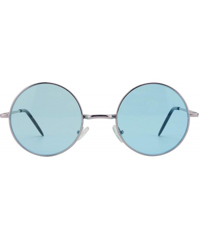 Rimless Retro John Lennon Style Sunglasses Round Colorful Tint Groovy Hippie Wire Shades - Light Blue - CH1966WR30N $12.53