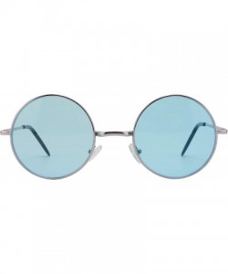 Rimless Retro John Lennon Style Sunglasses Round Colorful Tint Groovy Hippie Wire Shades - Light Blue - CH1966WR30N $12.53