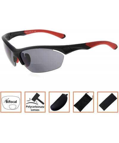Rimless Retro Mens Womens Sports Half-Rimless Bifocal Sunglasses - Black Frame/Red Arm - C3189AIG686 $19.91