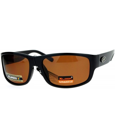 Sport Polarized Lens Mens Sunglasses Sporty Rectangular Fashion UV 400 - Black (Brown) - CU186L32KY4 $16.58