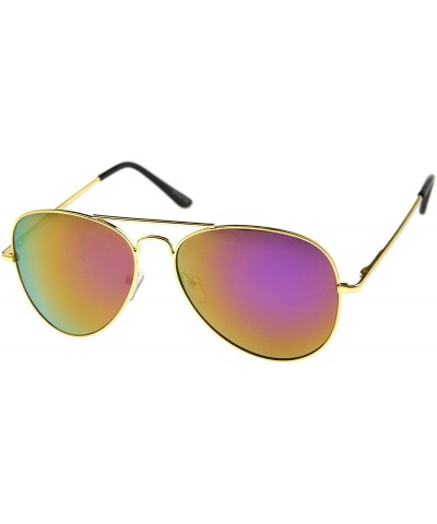Aviator Premium Full Mirrored Aviator Sunglasses w/Flash Mirror Lens - Gold / Purple - CB11MONE1CB $21.28