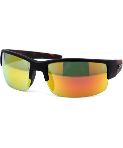 Rectangular Flaming Arm Rectangular Half Rim Matte Sport Sunglasses - Black Red Orange Mirror - CJ195ZAHHDN $9.10