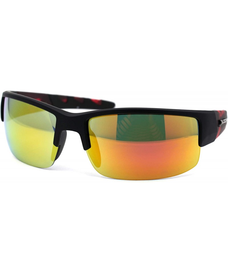 Rectangular Flaming Arm Rectangular Half Rim Matte Sport Sunglasses - Black Red Orange Mirror - CJ195ZAHHDN $9.10