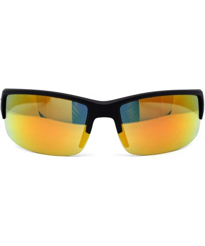 Rectangular Flaming Arm Rectangular Half Rim Matte Sport Sunglasses - Black Red Orange Mirror - CJ195ZAHHDN $9.10