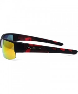 Rectangular Flaming Arm Rectangular Half Rim Matte Sport Sunglasses - Black Red Orange Mirror - CJ195ZAHHDN $9.10