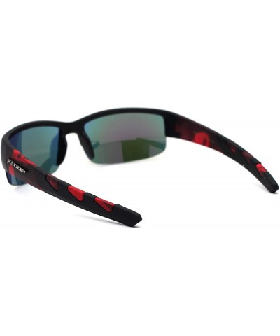 Rectangular Flaming Arm Rectangular Half Rim Matte Sport Sunglasses - Black Red Orange Mirror - CJ195ZAHHDN $9.10