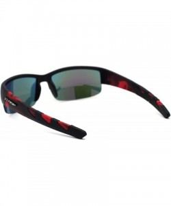 Rectangular Flaming Arm Rectangular Half Rim Matte Sport Sunglasses - Black Red Orange Mirror - CJ195ZAHHDN $9.10