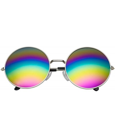 Wayfarer Oversized Large Round Sunglasses for Women Rainbow Mirrored - Silver - Rainbow Mirror - CE1205COELZ $8.43