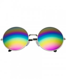 Wayfarer Oversized Large Round Sunglasses for Women Rainbow Mirrored - Silver - Rainbow Mirror - CE1205COELZ $8.43