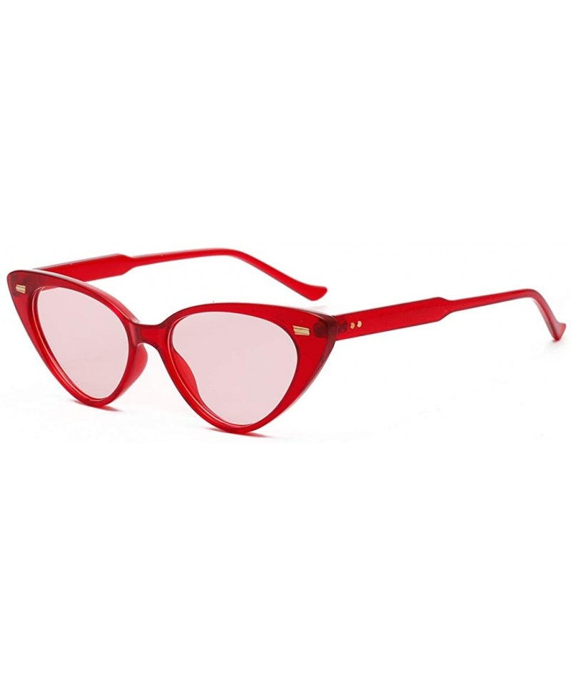 Cat Eye Cat Eye Sunglasses Women Retro Rivet Ladies Sun Glasses Summer Accessories UV400 - Red With Pink - C418XWDI80Q $9.63