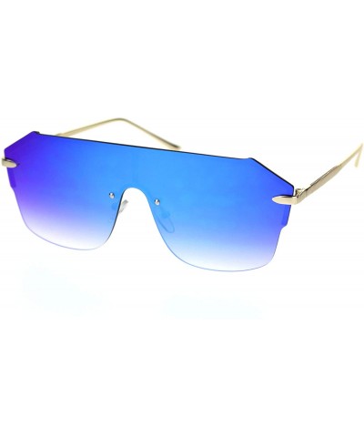 Square Robotic Rimless Shield Futuristic Luxury Hip Hop Sunglasses - Gold Blue Mirror - CJ18SD4368X $27.23
