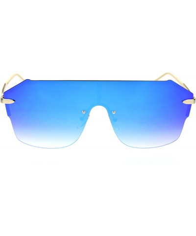 Square Robotic Rimless Shield Futuristic Luxury Hip Hop Sunglasses - Gold Blue Mirror - CJ18SD4368X $10.96