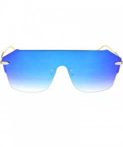 Square Robotic Rimless Shield Futuristic Luxury Hip Hop Sunglasses - Gold Blue Mirror - CJ18SD4368X $10.96