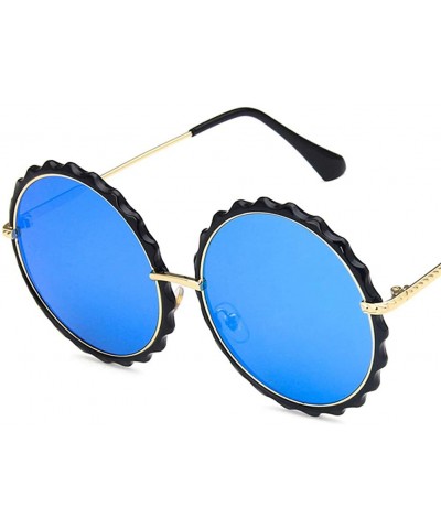 Round Unisex Sunglasses Retro Bright Black Blue Drive Holiday Round Non-Polarized UV400 - C018RLY6GDI $12.05