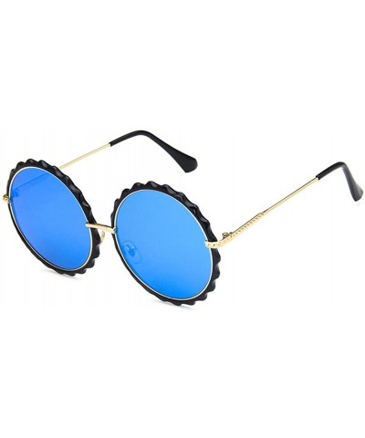 Round Unisex Sunglasses Retro Bright Black Blue Drive Holiday Round Non-Polarized UV400 - C018RLY6GDI $12.05