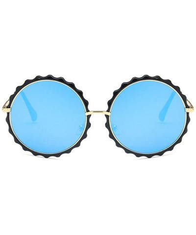 Round Unisex Sunglasses Retro Bright Black Blue Drive Holiday Round Non-Polarized UV400 - C018RLY6GDI $12.05
