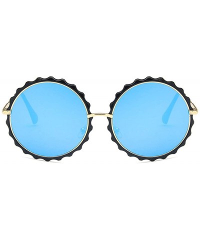 Round Unisex Sunglasses Retro Bright Black Blue Drive Holiday Round Non-Polarized UV400 - C018RLY6GDI $12.05