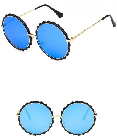 Round Unisex Sunglasses Retro Bright Black Blue Drive Holiday Round Non-Polarized UV400 - C018RLY6GDI $12.05