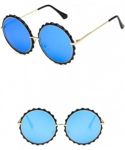 Round Unisex Sunglasses Retro Bright Black Blue Drive Holiday Round Non-Polarized UV400 - C018RLY6GDI $12.05