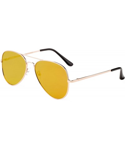Aviator Aviator Style Sunglasses with Flat Mirrored Lenses 100% UV Protection for Women and Men - Gold/Yellow - C912LO7UZ2H $...
