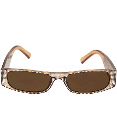 Square 80s Disco Narrow Rectangular Bling Engraving Plastic Pimp Sunglasses - All Brown - CH18R26O3MW $7.24