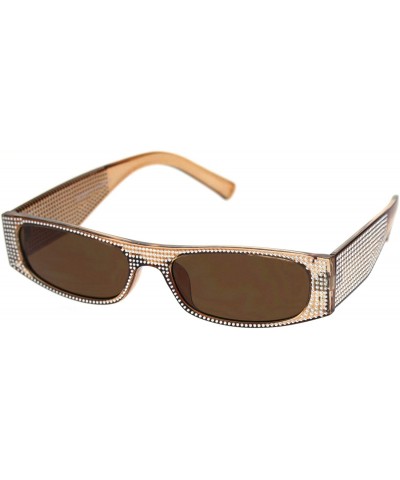 Square 80s Disco Narrow Rectangular Bling Engraving Plastic Pimp Sunglasses - All Brown - CH18R26O3MW $7.24