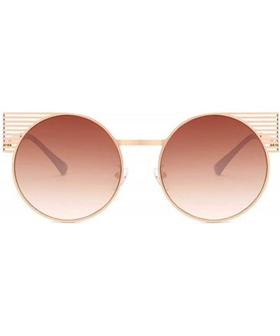 Round Unisex Vintage Round Metal Frame Tinted Lenses Sunglasses UV400 - Gold Brown - C818NNK6Q89 $21.85