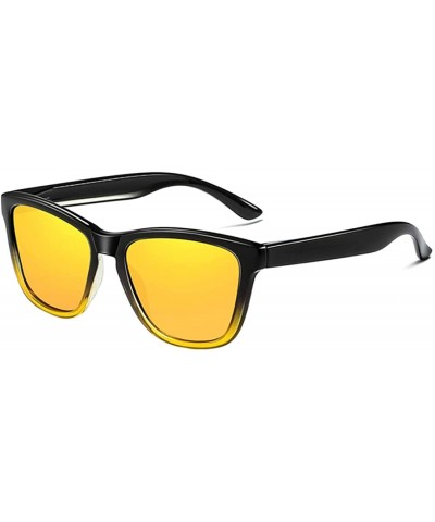 Rectangular Sunglasses Polarized Female Male Full Frame Retro Design - Black Yellow - C318NW6ZXDQ $8.82