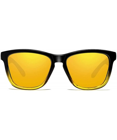 Rectangular Sunglasses Polarized Female Male Full Frame Retro Design - Black Yellow - C318NW6ZXDQ $8.82