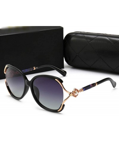 Round Round Frame Pearl Sunglasses - Stylish Polarized Metal Sunglasses for Women (Color Black Frame/Gray) - C018UMT6KDU $23.33