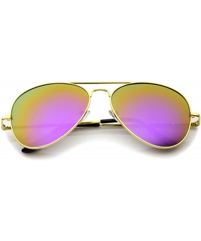 Aviator Premium Full Mirrored Aviator Sunglasses w/Flash Mirror Lens - Gold / Purple - CB11MONE1CB $21.80