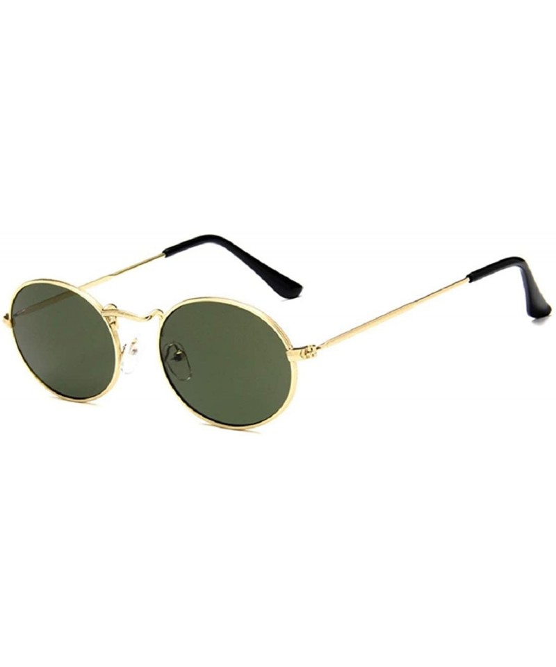 Oval Oval Sunglasses Vintage Round for Men and Women Metal Frame Tiny Sun - Gold & Dark Green - CM18R7W4EWN $7.52