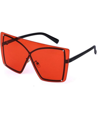 Oversized new fashion big frame frameless metal frame unisex brand fashion designer sunglasses - Red - C018WZYZ5MW $28.08