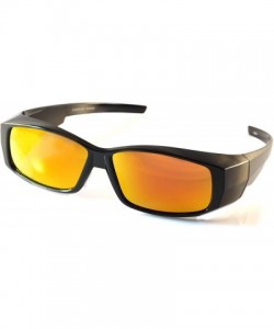 Rectangular Unisex Mirrored Polarized OTG Fit Over Rectangular Sunglasses P020 - Orange Yellow Rv - CE18HCS5W9Z $18.21