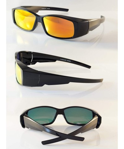 Rectangular Unisex Mirrored Polarized OTG Fit Over Rectangular Sunglasses P020 - Orange Yellow Rv - CE18HCS5W9Z $18.21