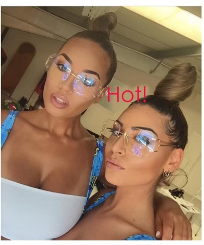 Rimless Fashion Oversized Rimless Sunglasses Women Clear Lens Glasses Available - Baby Clear - CY12MFDEOJJ $18.01