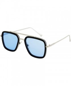 Square Retro Aviator Sunglasses Square Metal Frame for Men Women Spider Man Sunglasses - Silver / Blue Lens - C118WX4WN29 $11.22