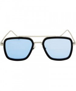 Square Retro Aviator Sunglasses Square Metal Frame for Men Women Spider Man Sunglasses - Silver / Blue Lens - C118WX4WN29 $11.22