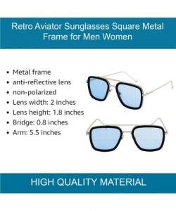 Square Retro Aviator Sunglasses Square Metal Frame for Men Women Spider Man Sunglasses - Silver / Blue Lens - C118WX4WN29 $11.22