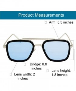 Square Retro Aviator Sunglasses Square Metal Frame for Men Women Spider Man Sunglasses - Silver / Blue Lens - C118WX4WN29 $11.22